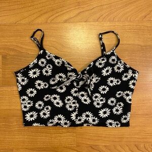 Forever 21 Black & White Floral Tie Front Top
